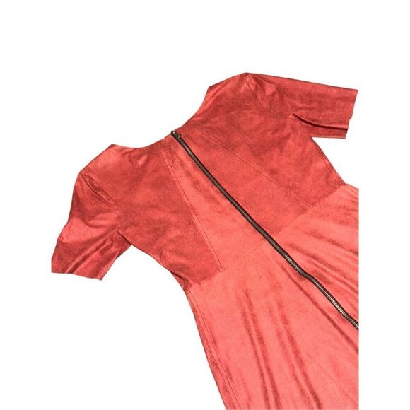 NWT ALEXIS X REVOLVE  faux leather suede rose metallic mini dress with zip back - Picture 3 of 8